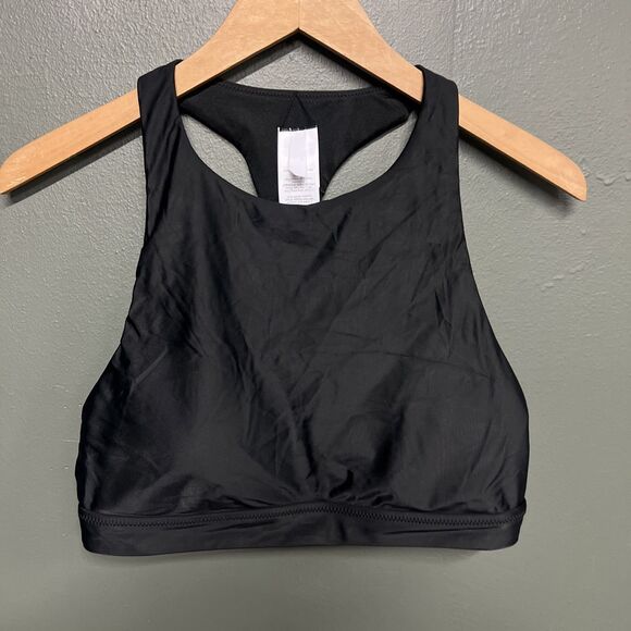 J Crew Swim Top Large Black Active Longline High Neck Padded Cut Out T Back NWT - Picture 1 of 4